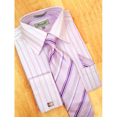 Fratello Lavender Stripes Shirt/Tie/Hanky Set DS3730P2